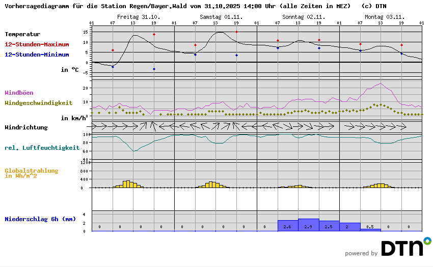 Vorhersagediagramm Regen/Bayer.Wald